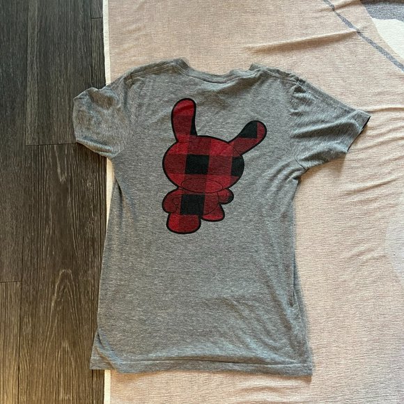 Kidrobot Plaid Dunny Grey V-neck Women's Tee - Medium - Picture 1 of 4